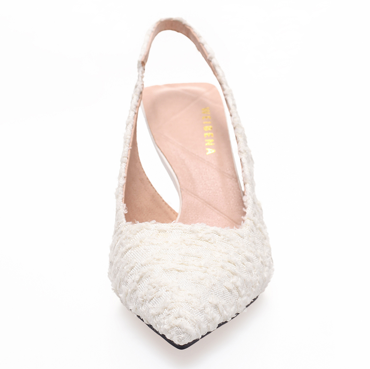 WEIBENA 女士织物流苏白色高跟鞋优雅性感尖头后提带凉鞋适合派对和正式场合