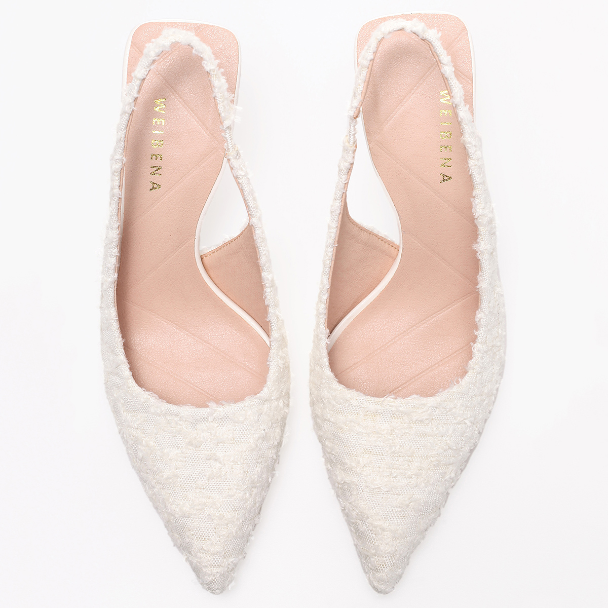 WEIBENA 女士织物流苏白色高跟鞋优雅性感尖头后提带凉鞋适合派对和正式场合