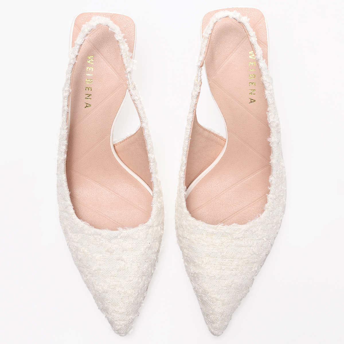 WEIBENA 女士织物流苏白色高跟鞋优雅性感尖头后提带凉鞋适合派对和正式场合