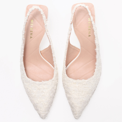 WEIBENA 女士织物流苏白色高跟鞋优雅性感尖头后提带凉鞋适合派对和正式场合