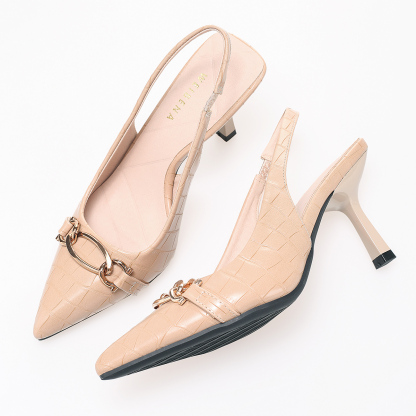 WEIBENA 女士石头纹高跟鞋优雅性感尖头后提带凉鞋适合派对和正式场合