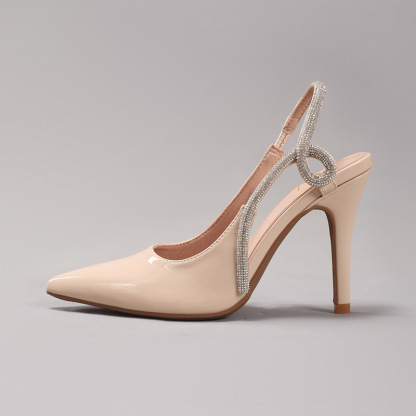 Women's Rhinestone High Heels Sexy Pointed Toe Gorgeous Party Prom Wedding Back Strap Open Heel Sandals Cross-Border Supply