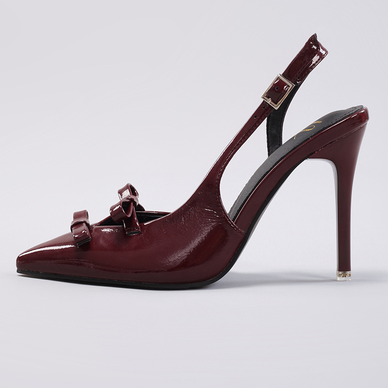 WEIBENA Exclusive for Cross-Border Bow High Heels Elegant Sexy Pointed Toe after Wedding Banquet Strap Stiletto Sandals European and American Style