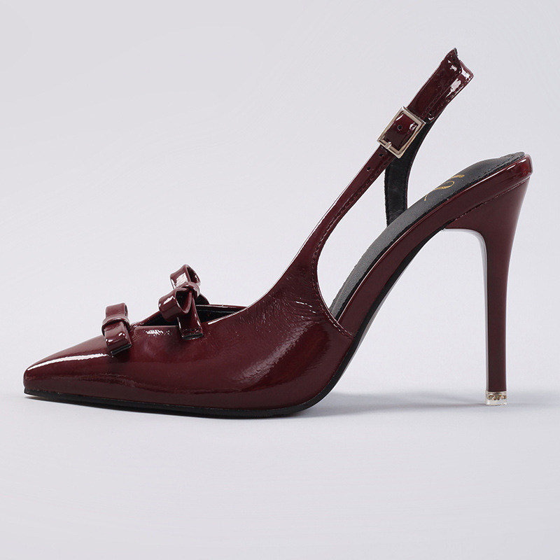 WEIBENA Exclusive for Cross-Border Bow High Heels Elegant Sexy Pointed Toe after Wedding Banquet Strap Stiletto Sandals European and American Style