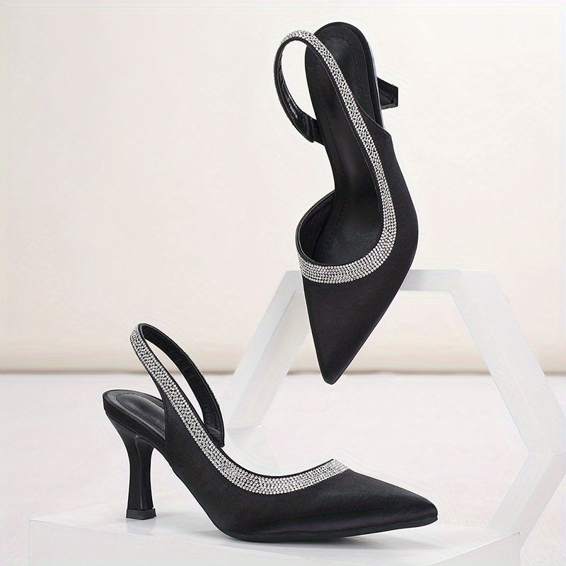 WEIBENA Women's Rhinestone Stiletto Heeled Sandals - Pointed Toe Slingback Heels for Sexy and Classic Dress Pumps