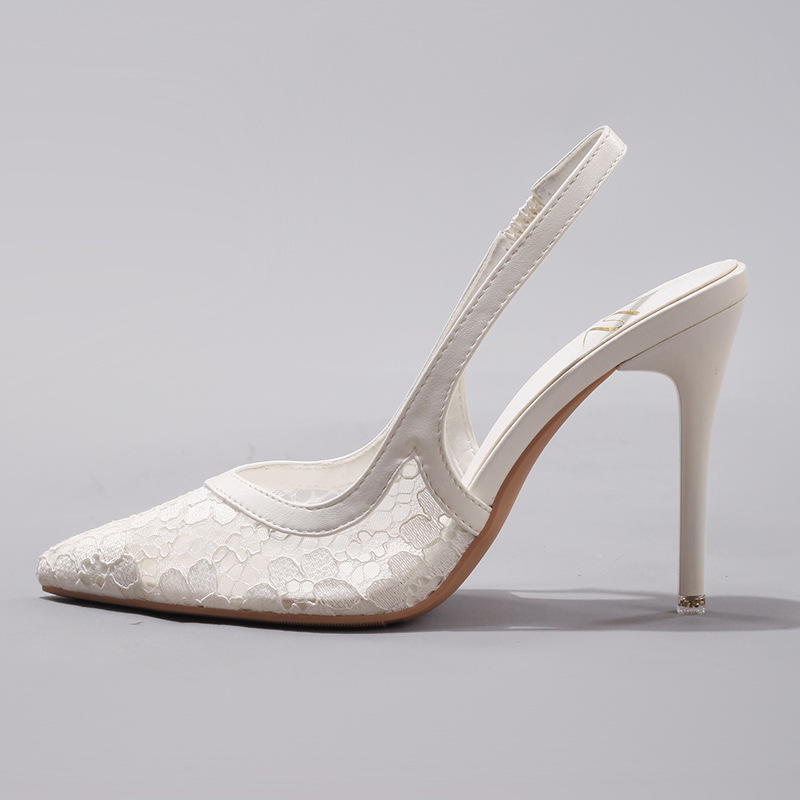 Fashion Lace Patchwork High Heels for Women Summer Elegant Sexy Pointed Toe Party Wedding Stiletto Sandals Cross-Border Exclusive