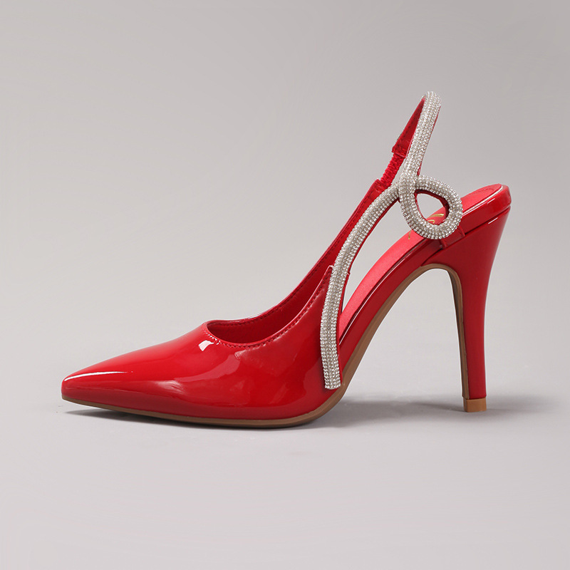 Women's Rhinestone High Heels Sexy Pointed Toe Gorgeous Party Prom Wedding Back Strap Open Heel Sandals Cross-Border Supply