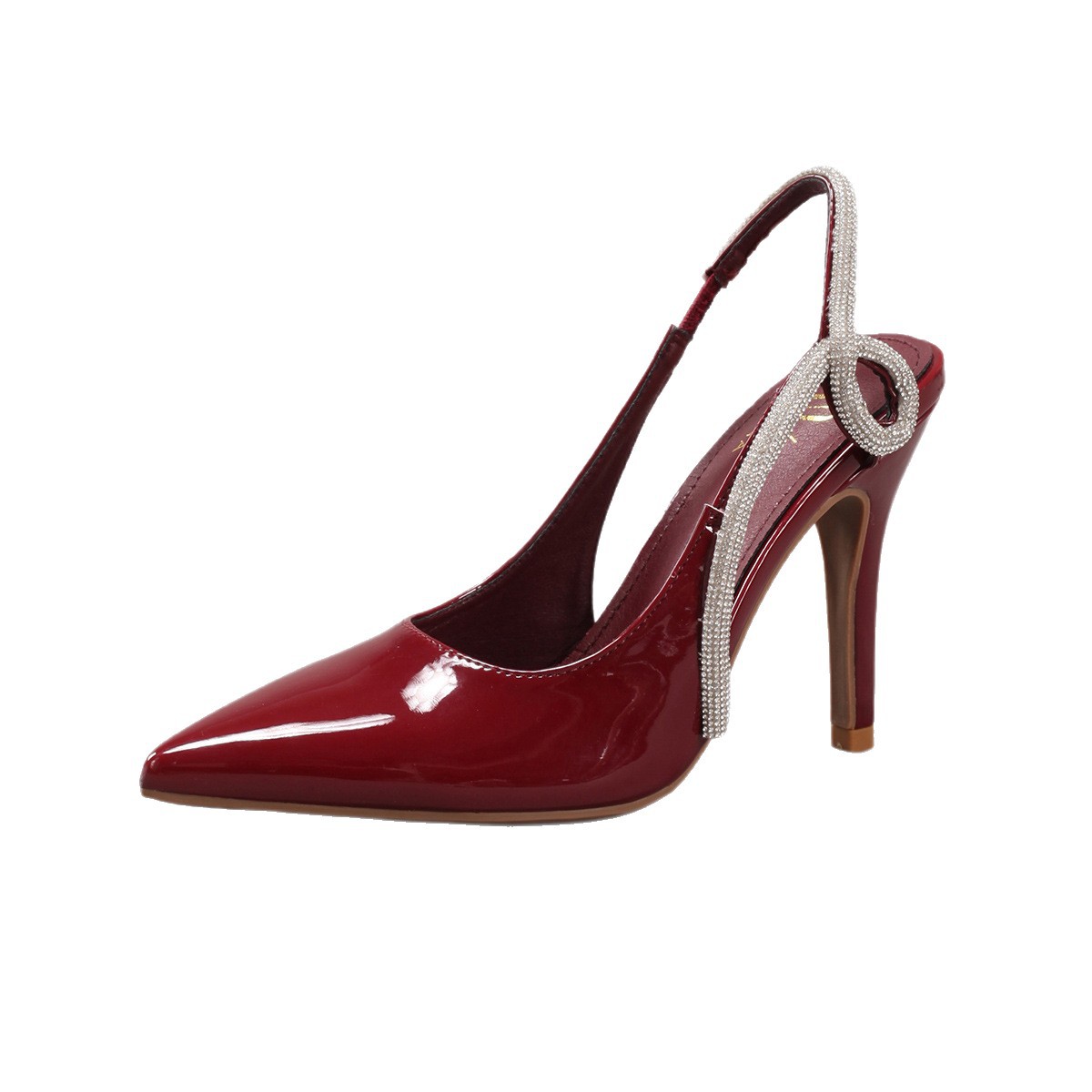 Women's Rhinestone High Heels Sexy Pointed Toe Gorgeous Party Prom Wedding Back Strap Open Heel Sandals Cross-Border Supply