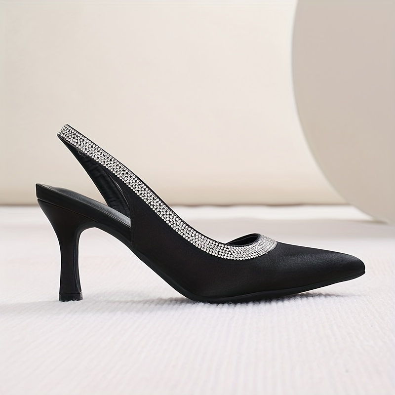 WEIBENA Women's Rhinestone Stiletto Heeled Sandals - Pointed Toe Slingback Heels for Sexy and Classic Dress Pumps