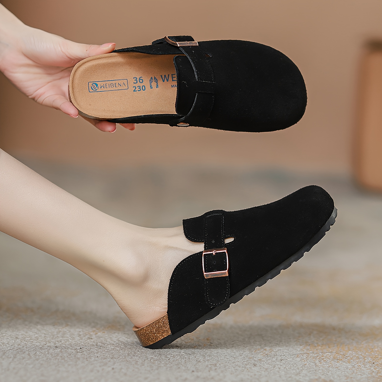 Women's Solid Color Flat Mules, Casual Buckle Strap Detailed Shoes, Women's Comfortable Shoes