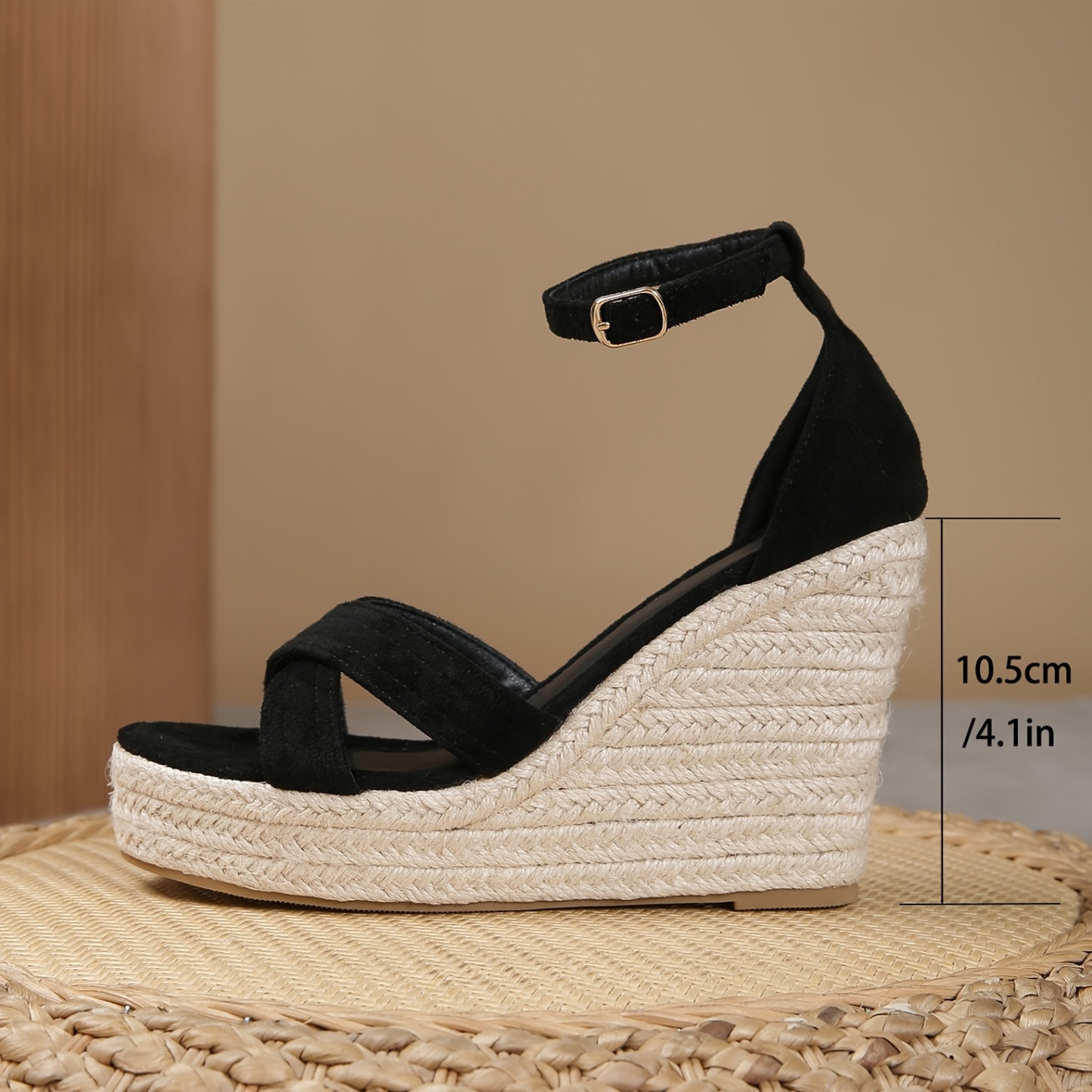 WEIBENA Women's Cross Strap Espadrilles Wedge Sandals, Lightweight Open Toe Ankle Strap Platform Heels, Daily Beach Shoes For Ladies