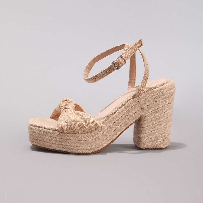 Jute Rope Wedge Thick Sole Sandals for Women, Woven Straw Rope Twist Strap Casual Summer High Heels, Cross-Border European and American Style