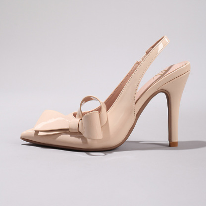 WEIBENA Bow High Heel Sandals Glossy Pu Elegant Sexy Pointed Toe Strap Women's Cross-Border European and American Sandals after Wedding Banquet