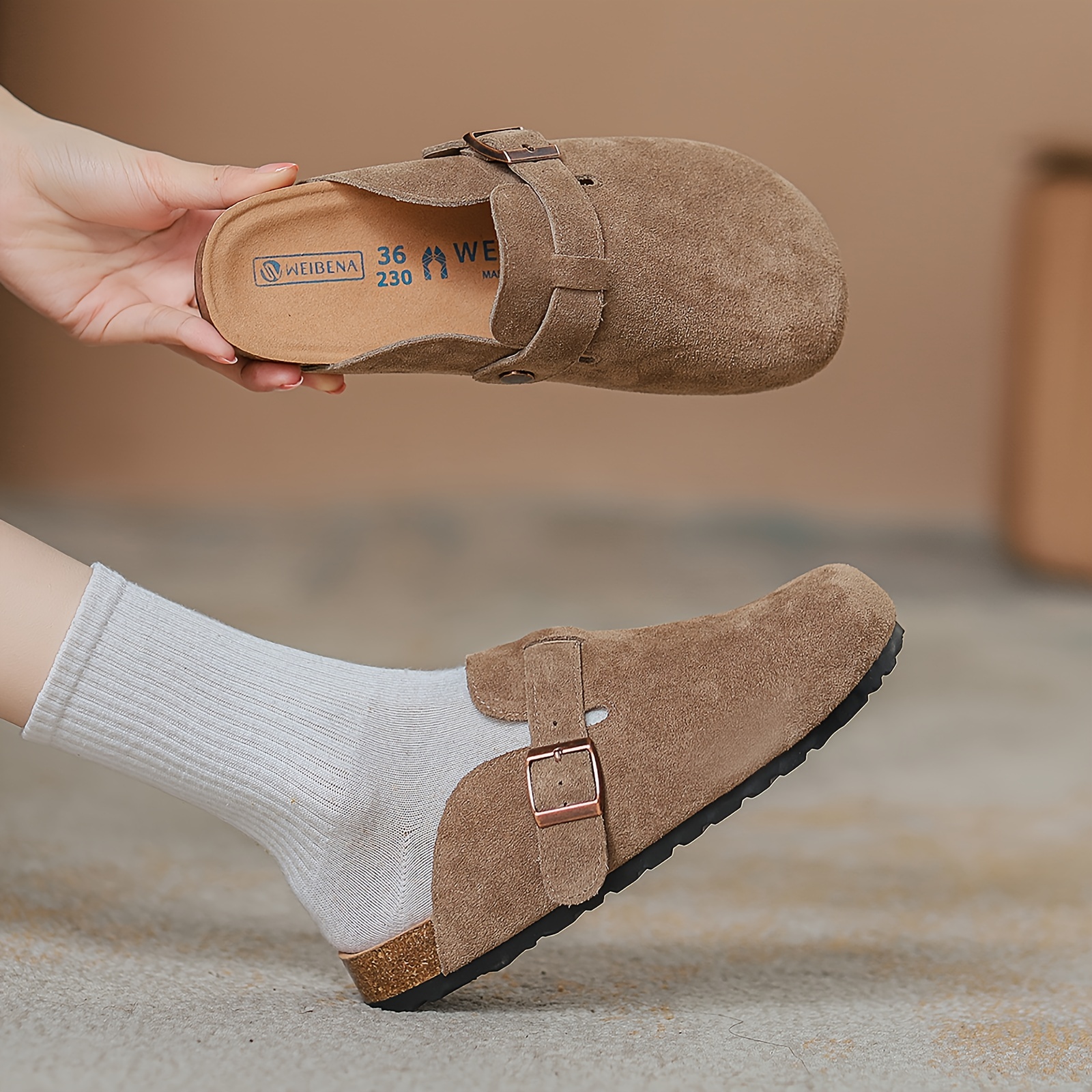 Women's Solid Color Flat Mules, Casual Buckle Strap Detailed Shoes, Women's Comfortable Shoes