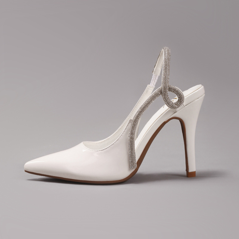 Women's Rhinestone High Heels Sexy Pointed Toe Gorgeous Party Prom Wedding Back Strap Open Heel Sandals Cross-Border Supply