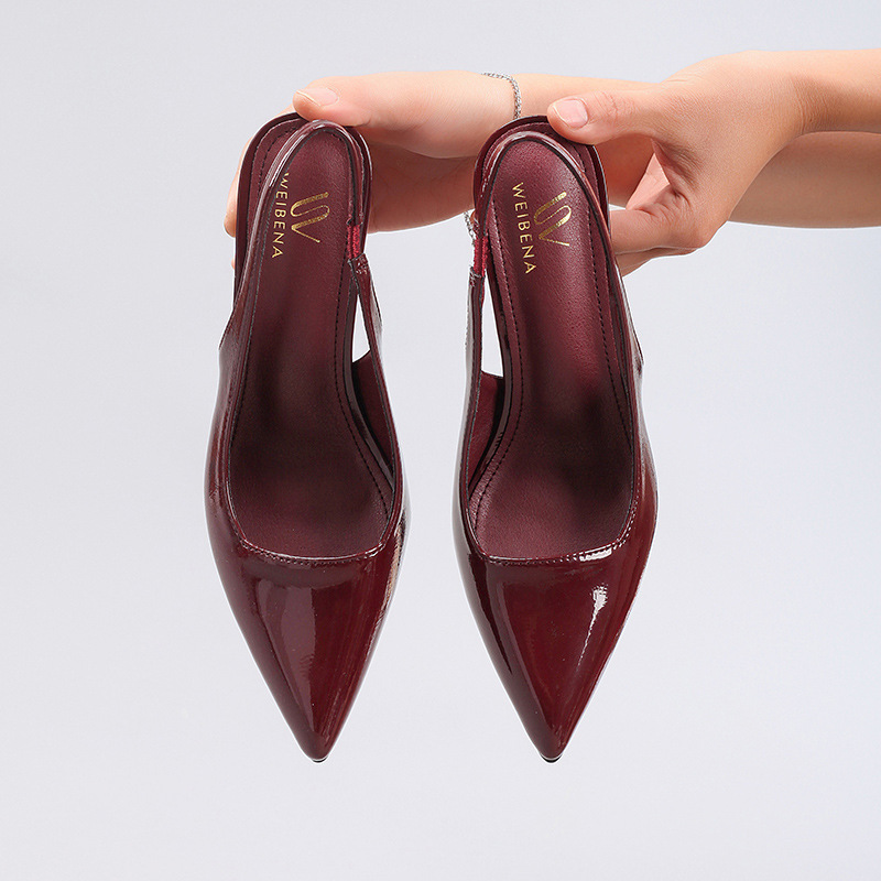 WEIBENA Cross-Border Simple Versatile Patent Leather High Heels Backless Elegant Sexy Party Prom Pointed Toe Stiletto Sandals