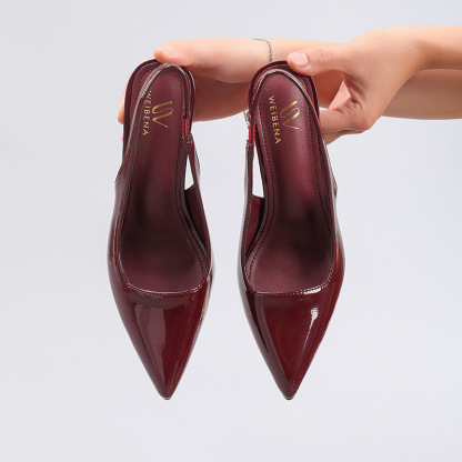 WEIBENA Cross-Border Simple Versatile Patent Leather High Heels Backless Elegant Sexy Party Prom Pointed Toe Stiletto Sandals