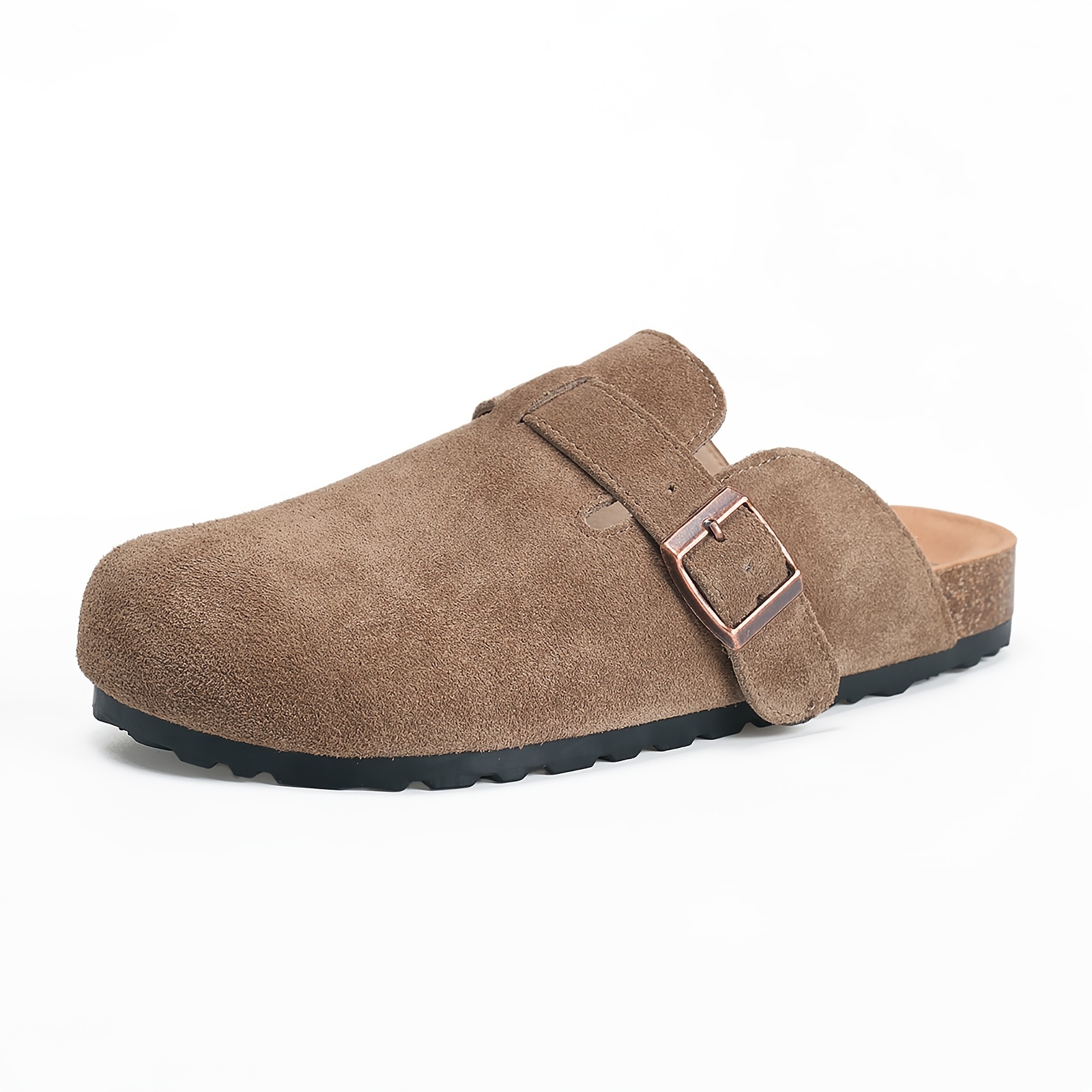 Women's Solid Color Flat Mules, Casual Buckle Strap Detailed Shoes, Women's Comfortable Shoes