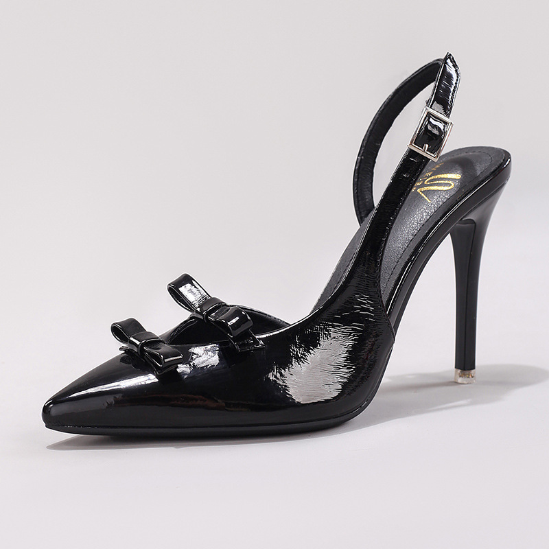 WEIBENA Exclusive for Cross-Border Bow High Heels Elegant Sexy Pointed Toe after Wedding Banquet Strap Stiletto Sandals European and American Style