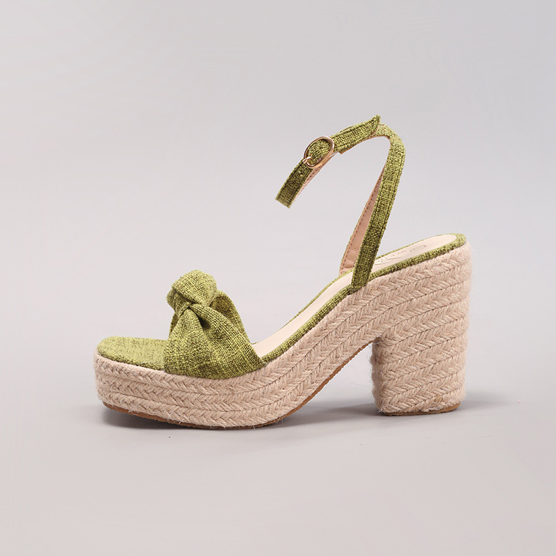 Jute Rope Wedge Thick Sole Sandals for Women, Woven Straw Rope Twist Strap Casual Summer High Heels, Cross-Border European and American Style