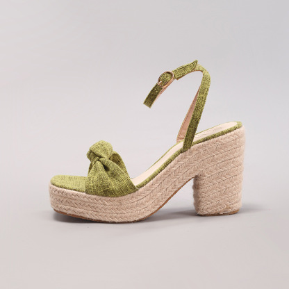 Jute Rope Wedge Thick Sole Sandals for Women, Woven Straw Rope Twist Strap Casual Summer High Heels, Cross-Border European and American Style