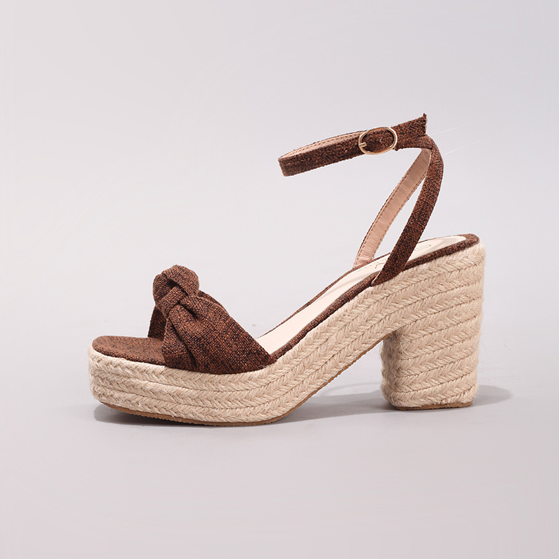 Jute Rope Wedge Thick Sole Sandals for Women, Woven Straw Rope Twist Strap Casual Summer High Heels, Cross-Border European and American Style