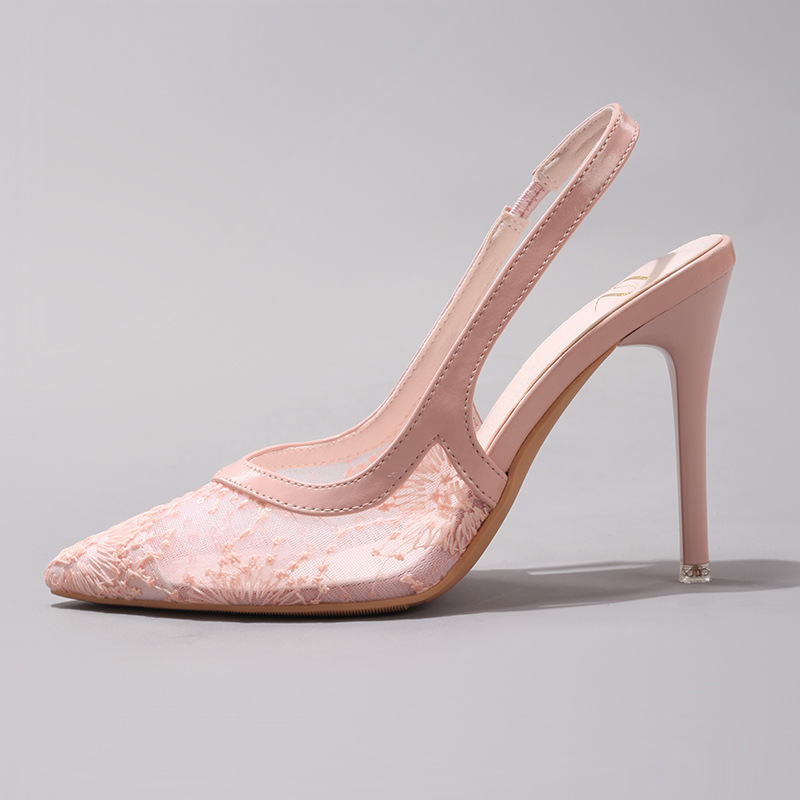 Fashion Lace Patchwork High Heels for Women Summer Elegant Sexy Pointed Toe Party Wedding Stiletto Sandals Cross-Border Exclusive