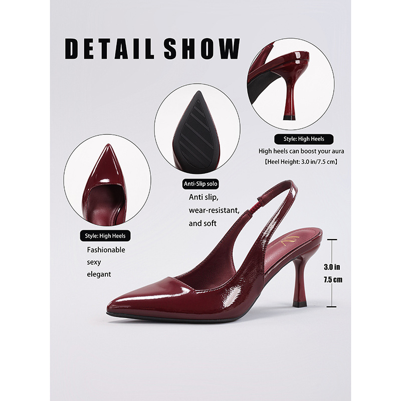 WEIBENA Cross-Border Simple Versatile Patent Leather High Heels Backless Elegant Sexy Party Prom Pointed Toe Stiletto Sandals