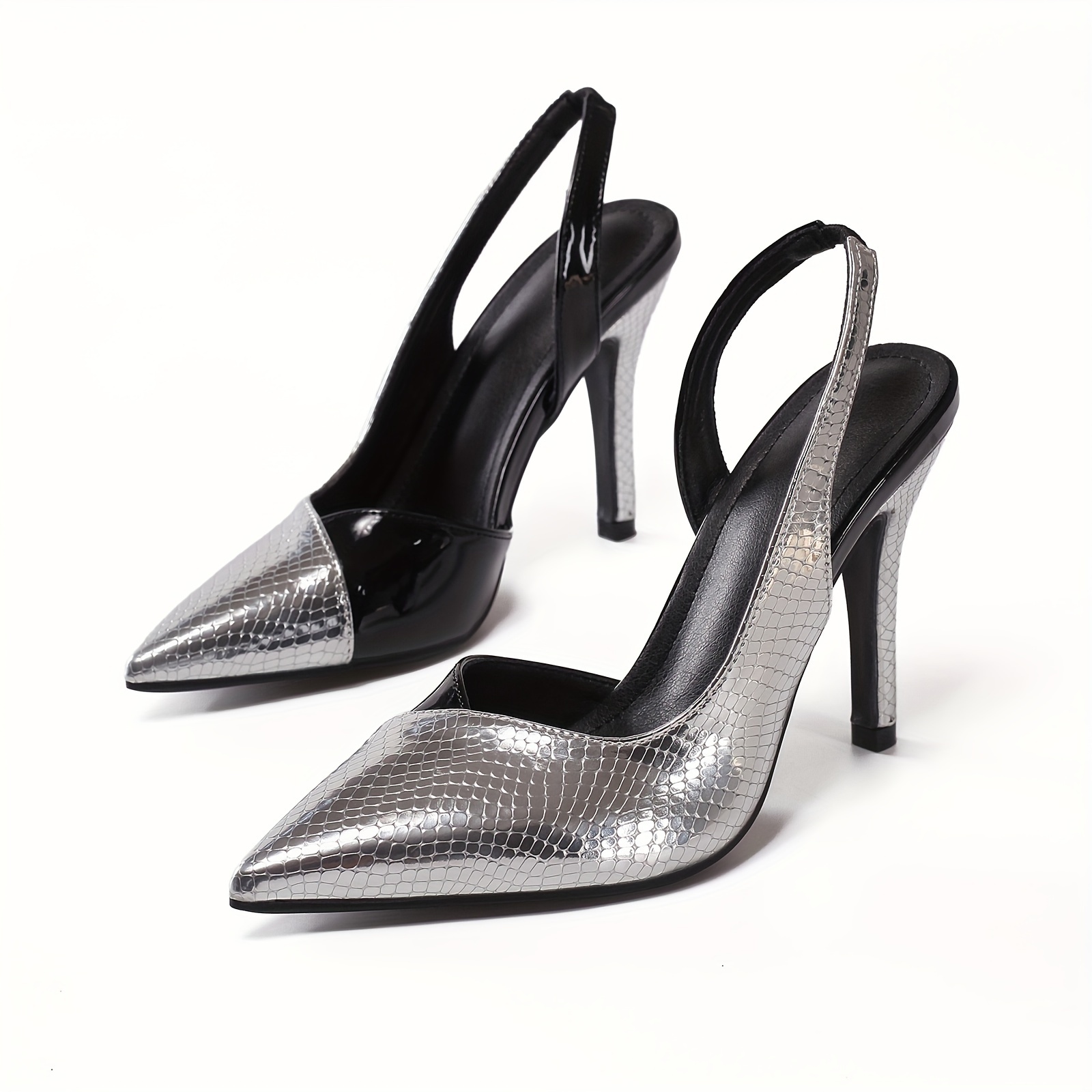 Women's Trendy Contrast Color Stiletto Heels, Elegant Point Toe Dress Pumps, Fashion Ankle Strap Slingback Heels