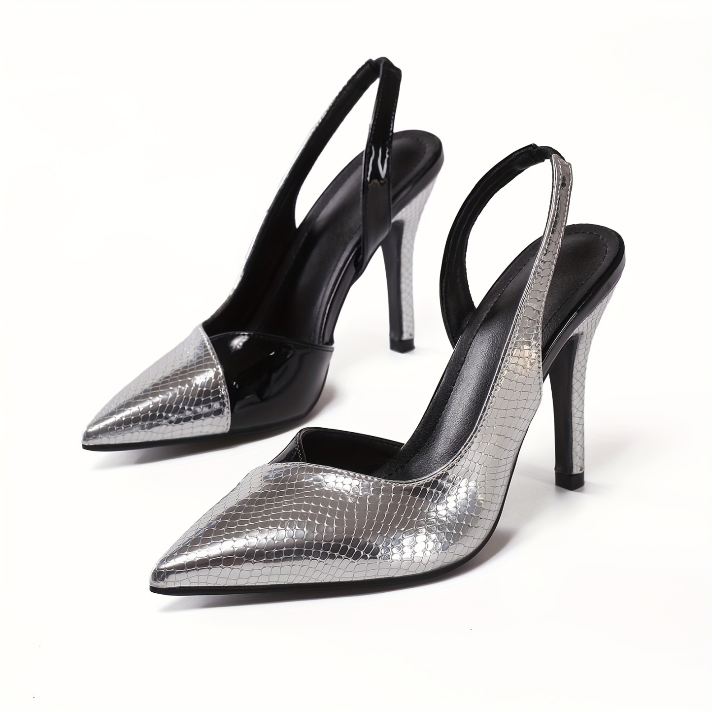 Women's Trendy Contrast Color Stiletto Heels, Elegant Point Toe Dress Pumps, Fashion Ankle Strap Slingback Heels