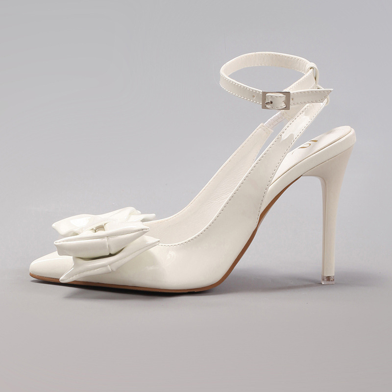 Butterfly Knot High Heel Sandals Patent Leather Elegant Sexy Pointed Toe Wedding Banquet Party Back Strap Sandals Cross-border European and American
