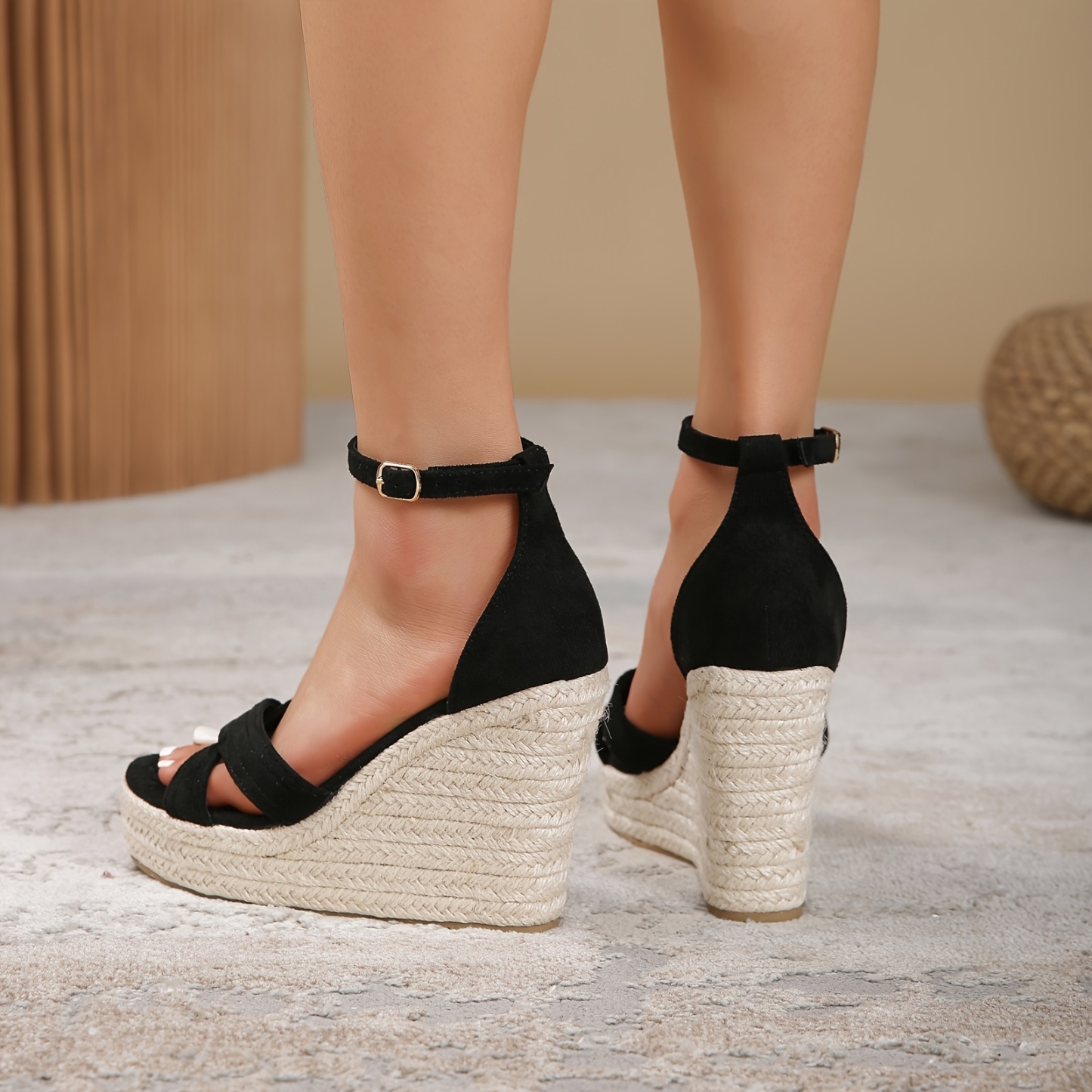 WEIBENA Women's Cross Strap Espadrilles Wedge Sandals, Lightweight Open Toe Ankle Strap Platform Heels, Daily Beach Shoes For Ladies