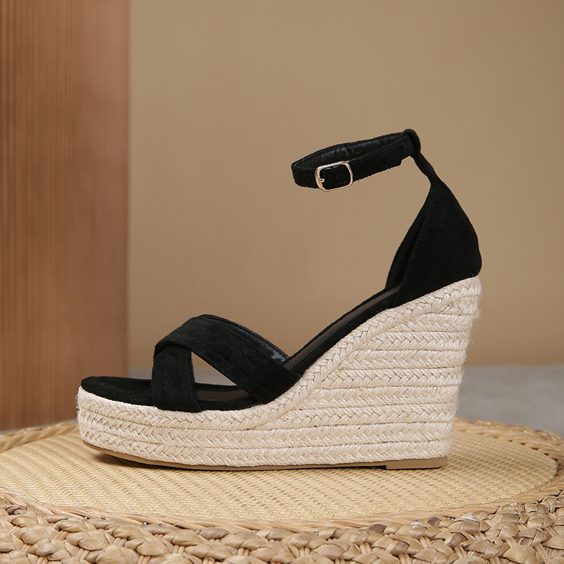 WEIBENA Women's Cross Strap Espadrilles Wedge Sandals, Lightweight Ope