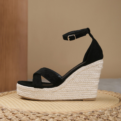 WEIBENA Women's Cross Strap Espadrilles Wedge Sandals, Lightweight Open Toe Ankle Strap Platform Heels, Daily Beach Shoes For Ladies