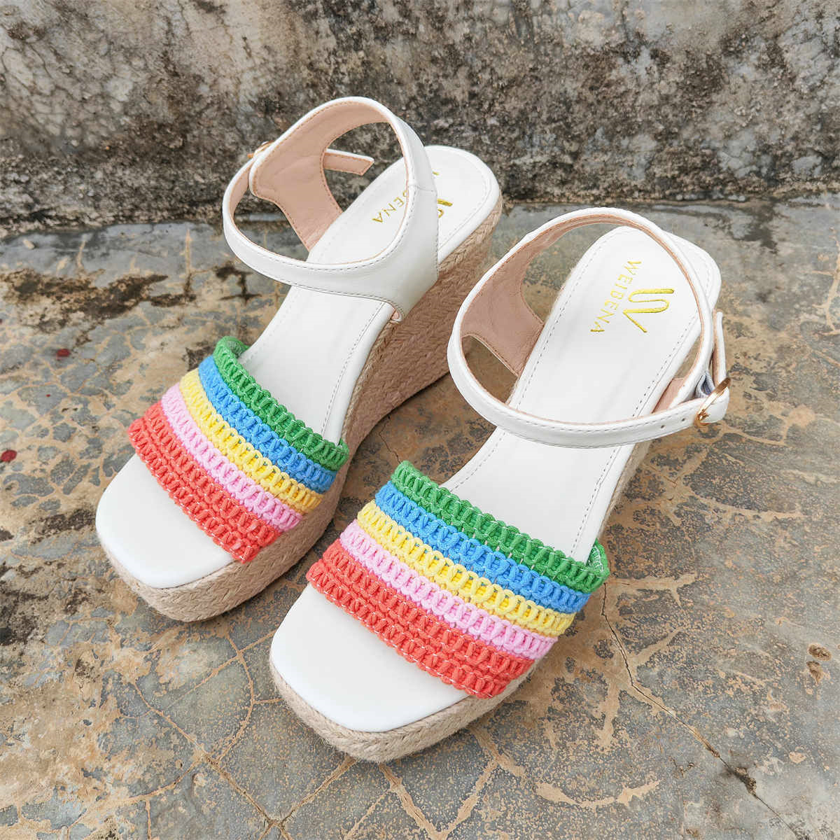 Women's Platform Wedge Espadrille Sandals, Lightweight Ankle Buckle Strap Shoes, Comfortable Open Toe Heels168-5