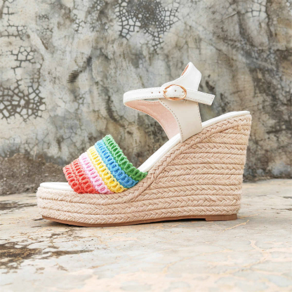Women's Platform Wedge Espadrille Sandals, Lightweight Ankle Buckle Strap Shoes, Comfortable Open Toe Heels168-5