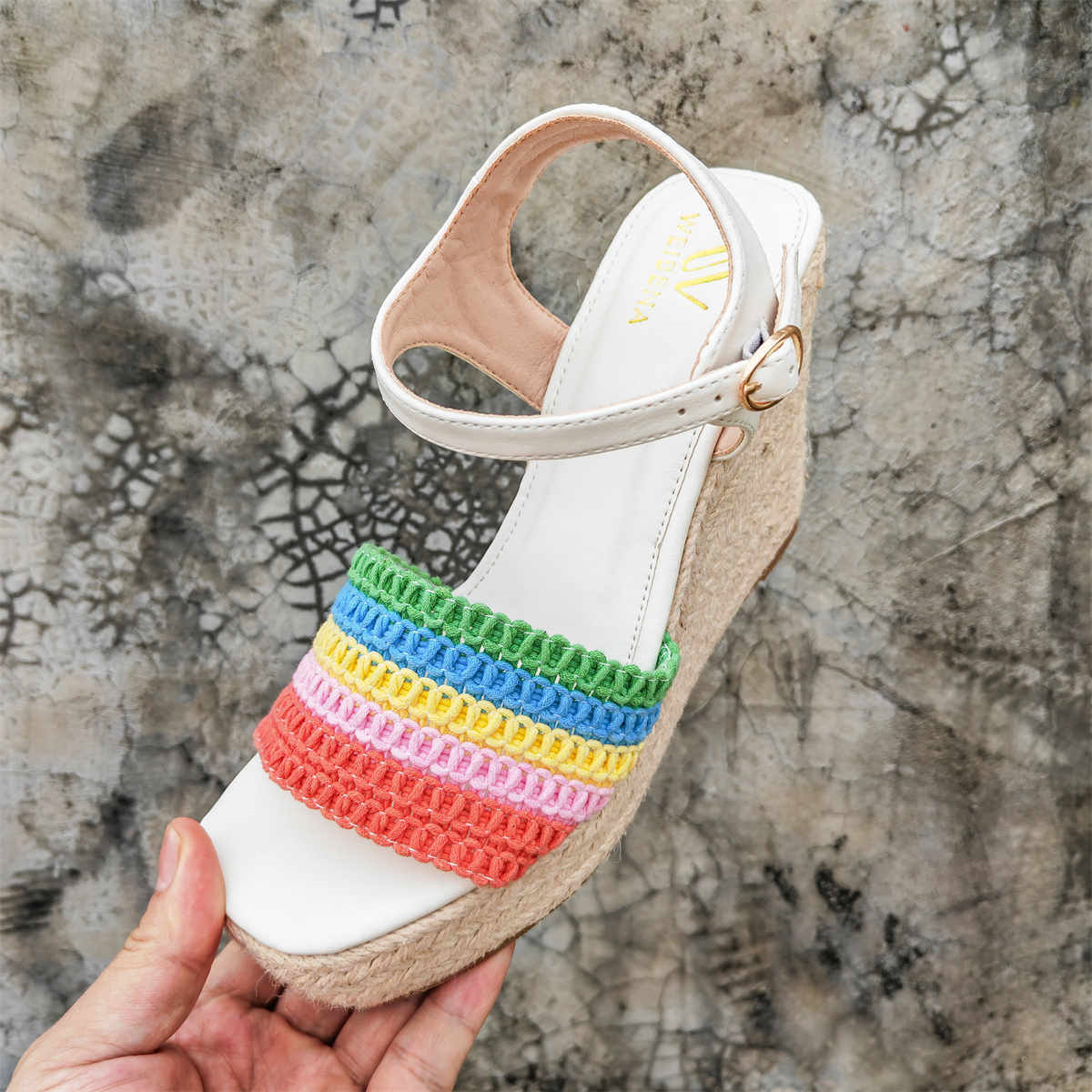 Women's Platform Wedge Espadrille Sandals, Lightweight Ankle Buckle Strap Shoes, Comfortable Open Toe Heels168-5