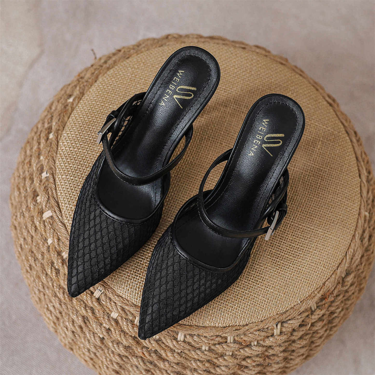 Women's Summer Lace High Heels, Pointed, Sexy Cat Heel Sandals, Party 