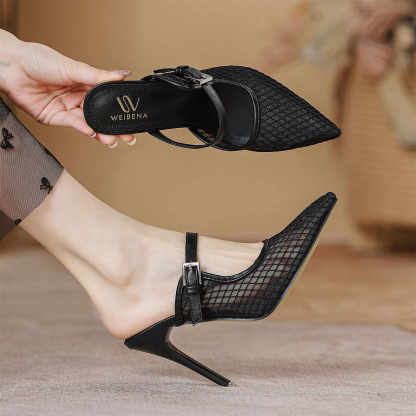 WEIBENA Women's Summer Lace High Heels, Pointed, Sexy Cat Heel Sandals, Party Fashion, Open Heels, Breathable High Heels Women's Shoes