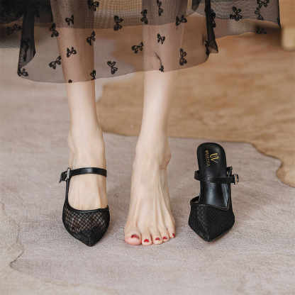 WEIBENA Women's Summer Lace High Heels, Pointed, Sexy Cat Heel Sandals, Party Fashion, Open Heels, Breathable High Heels Women's Shoes