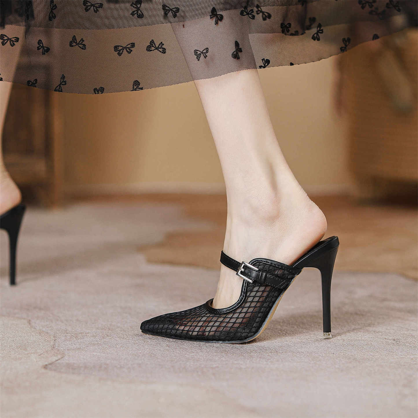 WEIBENA Women's Summer Lace High Heels, Pointed, Sexy Cat Heel Sandals, Party Fashion, Open Heels, Breathable High Heels Women's Shoes