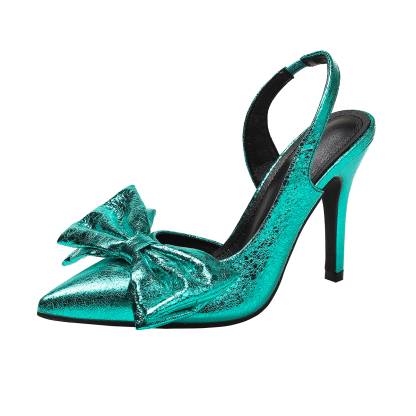 女士蝴蝶结高跟鞋优雅性感尖头超高跟后提带凉鞋适合派对和正式场合