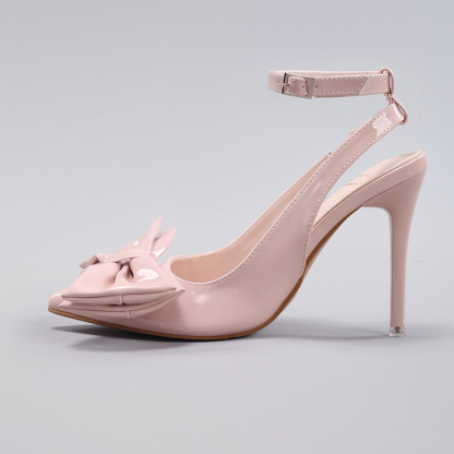 Butterfly Knot High Heel Sandals Patent Leather Elegant Sexy Pointed Toe Wedding Banquet Party Back Strap Sandals Cross-border European and American