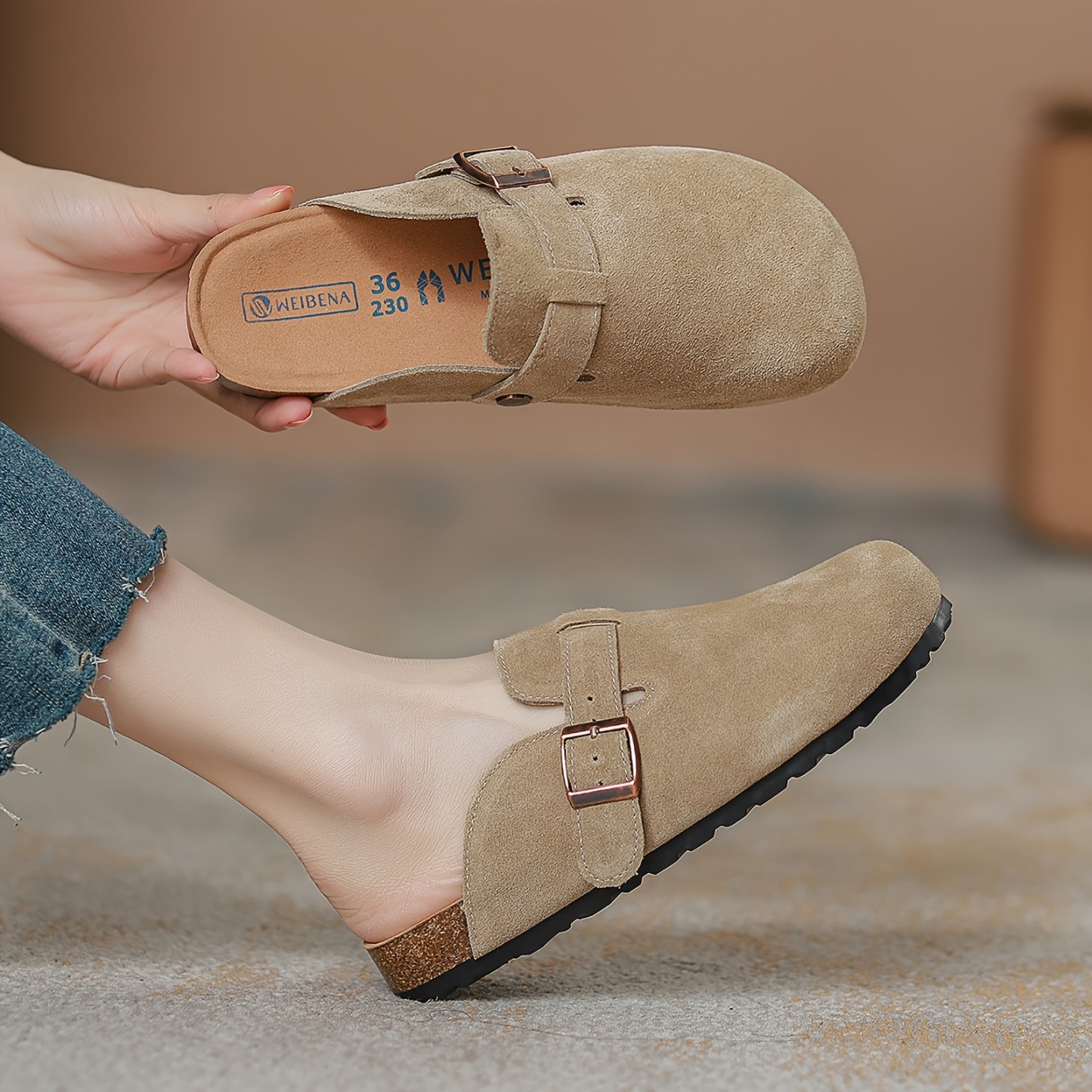 Women's Solid Color Flat Mules, Casual Buckle Strap Detailed Shoes, Women's Comfortable Shoes