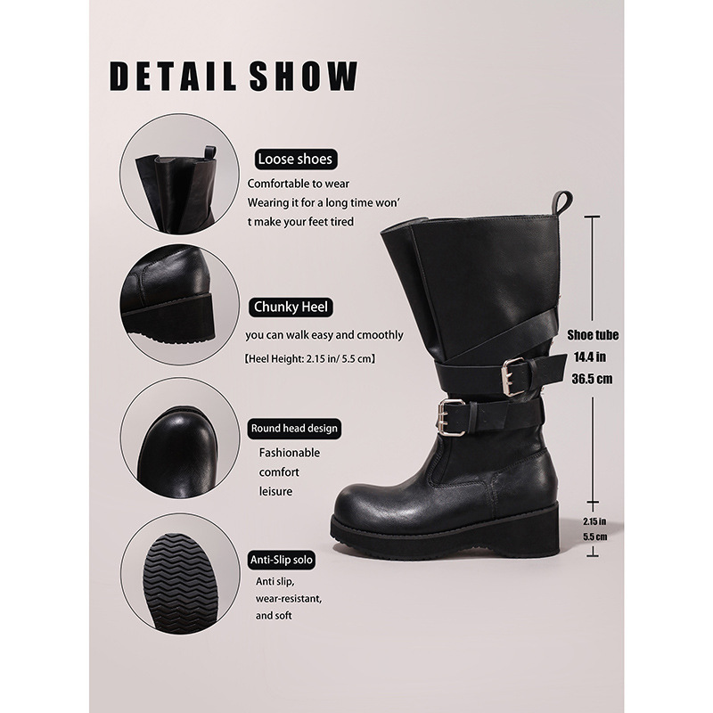 Women's Chunky Venom Boots Loose Thick-Soled Mid-Calf Boots Comfortable Lightweight Casual Fashion Martin Boots Cross-Border Exclusive