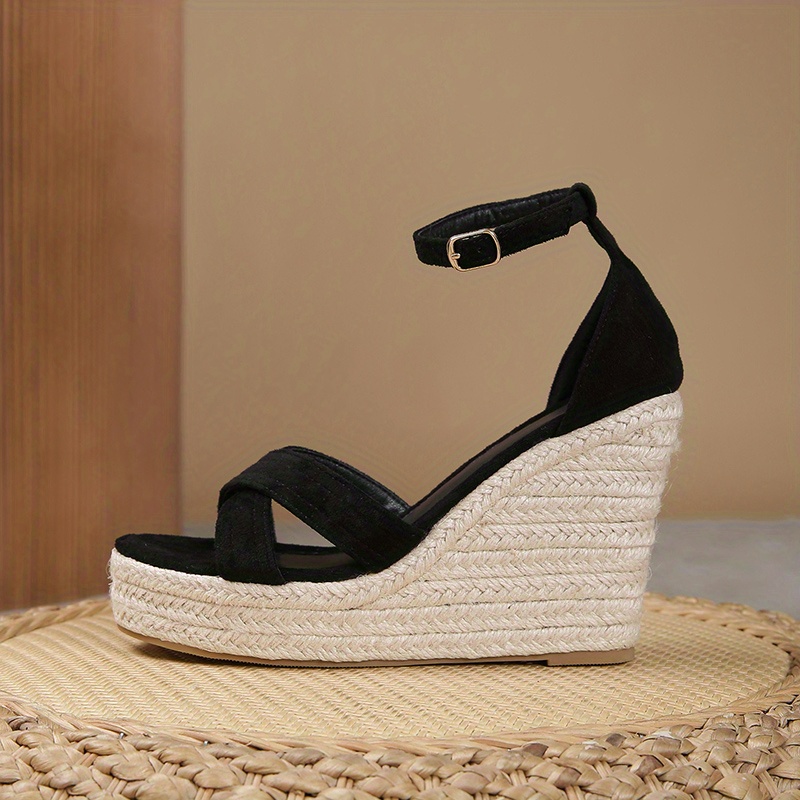 WEIBENA Women's Cross Strap Espadrilles Wedge Sandals, Lightweight Open Toe Ankle Strap Platform Heels, Daily Beach Shoes For Ladies
