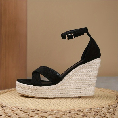 WEIBENA Women's Cross Strap Espadrilles Wedge Sandals, Lightweight Open Toe Ankle Strap Platform Heels, Daily Beach Shoes For Ladies