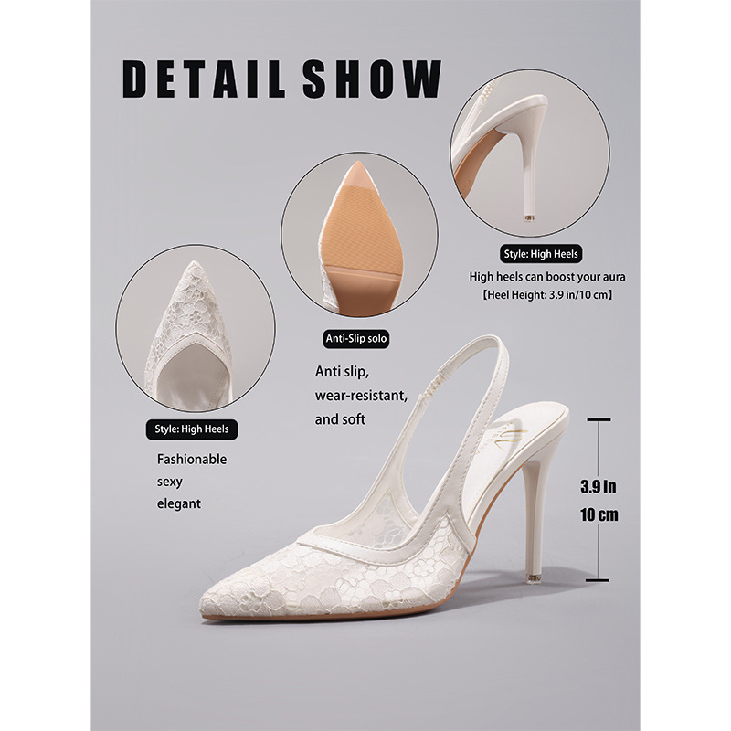 Fashion Lace Patchwork High Heels for Women Summer Elegant Sexy Pointed Toe Party Wedding Stiletto Sandals Cross-Border Exclusive