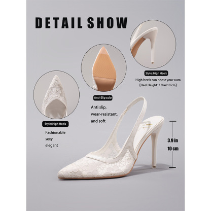 Fashion Lace Patchwork High Heels for Women Summer Elegant Sexy Pointed Toe Party Wedding Stiletto Sandals Cross-Border Exclusive