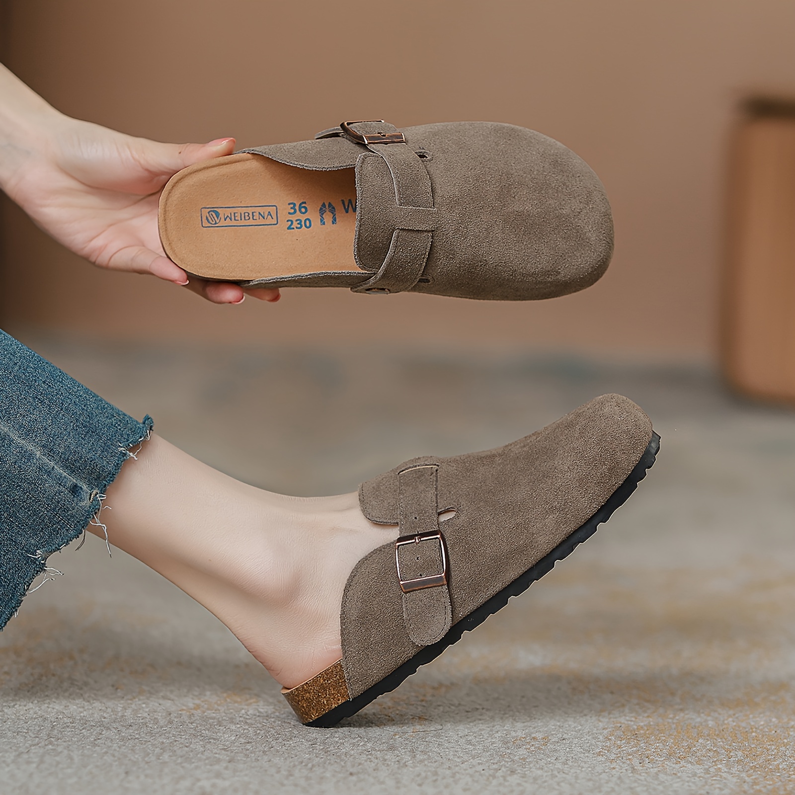 Women's Solid Color Flat Mules, Casual Buckle Strap Detailed Shoes, Women's Comfortable Shoes
